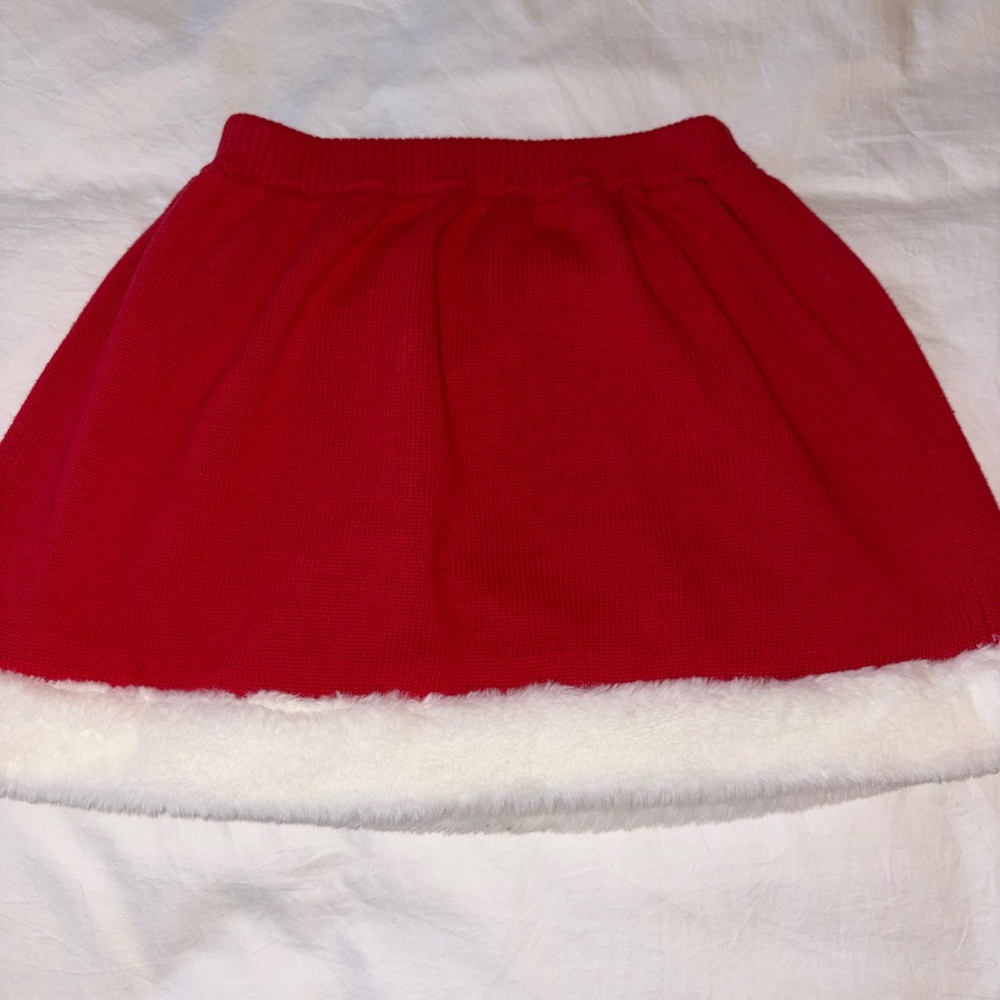 Gymboree Girls Christmas Holiday Santa Sweater Skirt with White Fur Trim Size 8
